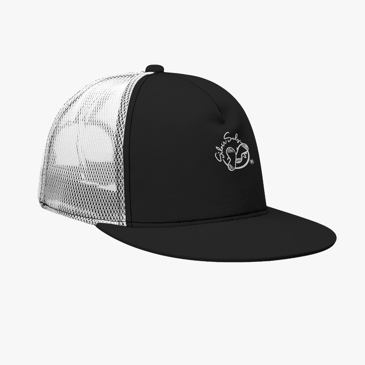 All-Over Print Black Buckle Flat-brimmed Mesh Cap With Box