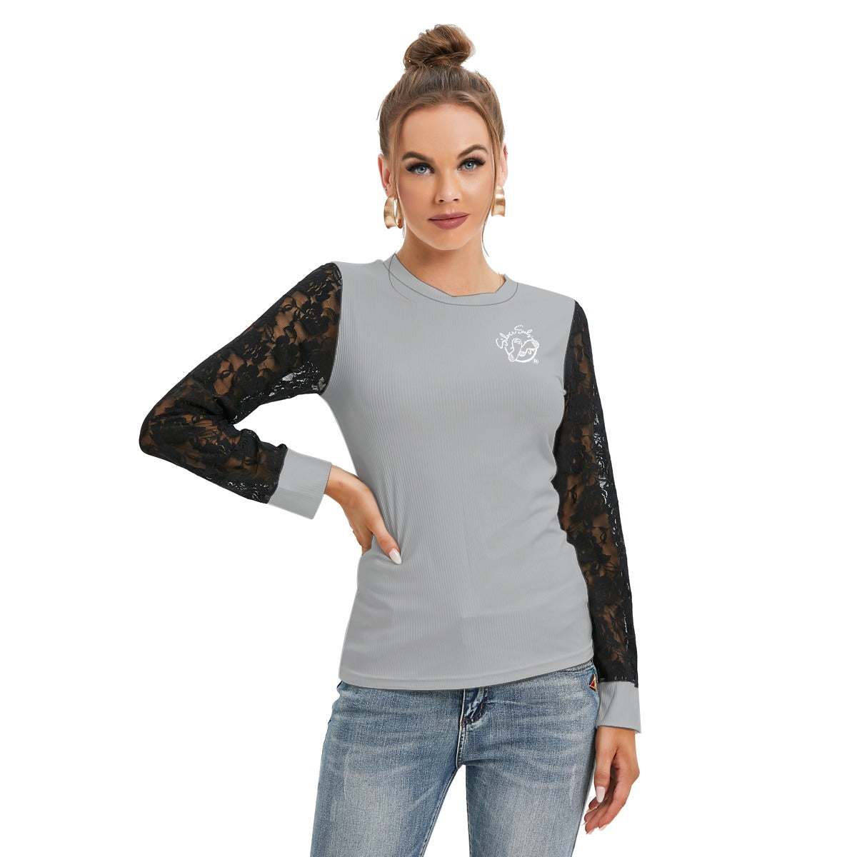 All-Over Print Women's T-shirt And Sleeve With Black Lace