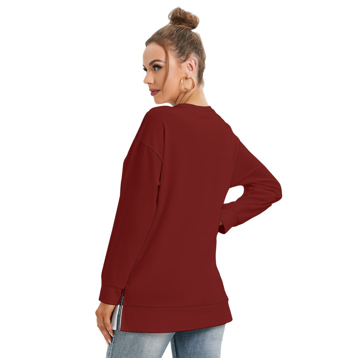 All-Over Print Women's Side Split O-neck Sweatshirt