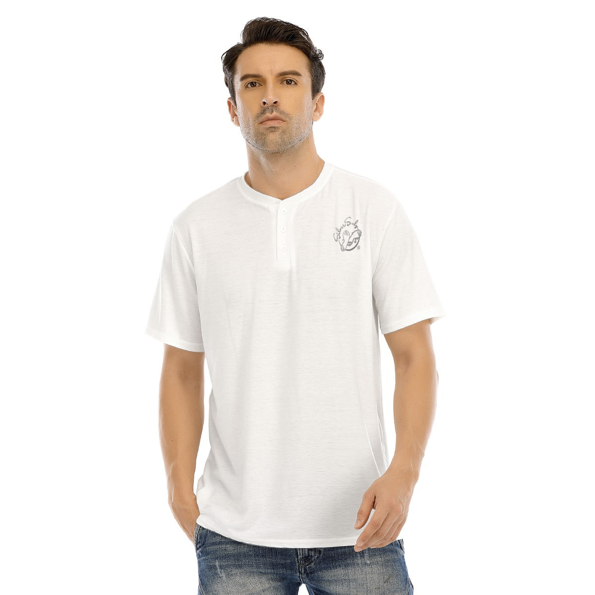 All-Over Print Men's Short Sleeve T-shirt With Button Closure