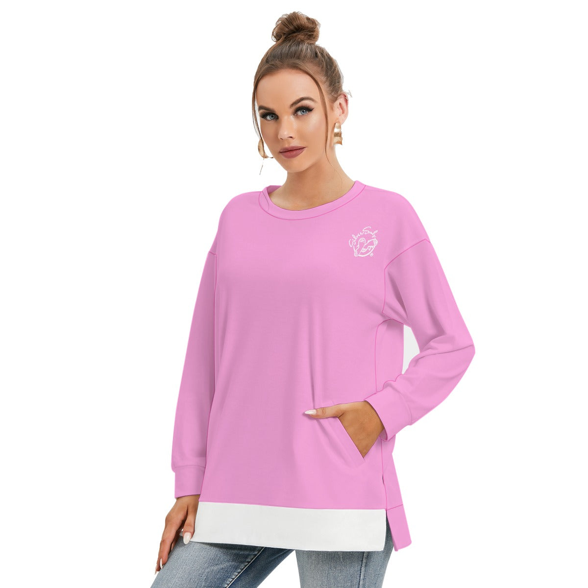 All-Over Print Women's Side Split O-neck Sweatshirt