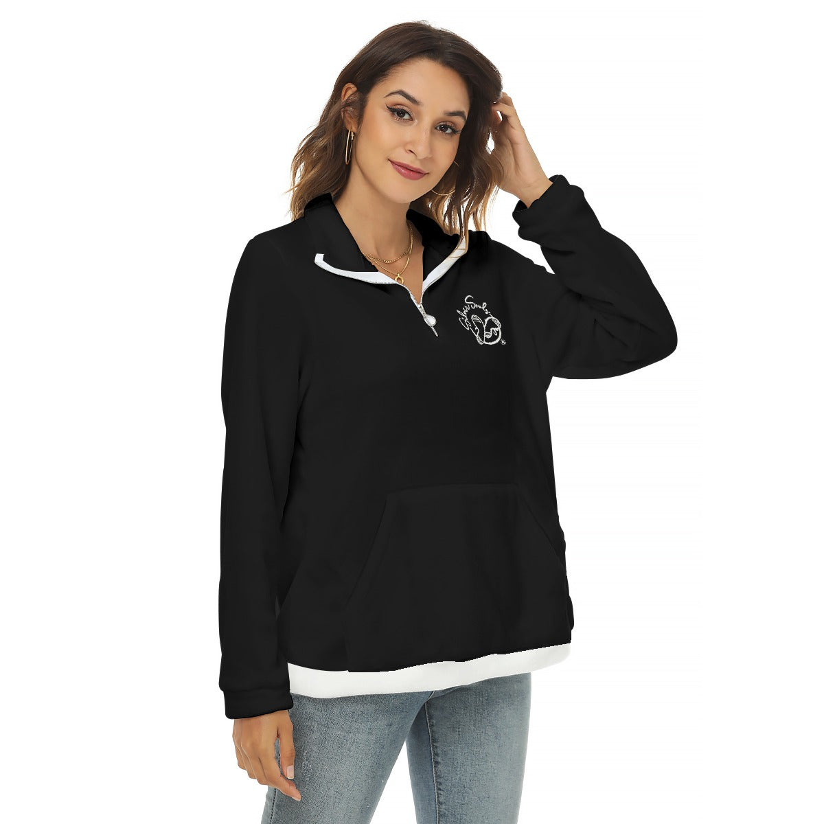 All-Over Print Women's Borg Fleece Sweatshirt With Half Zip