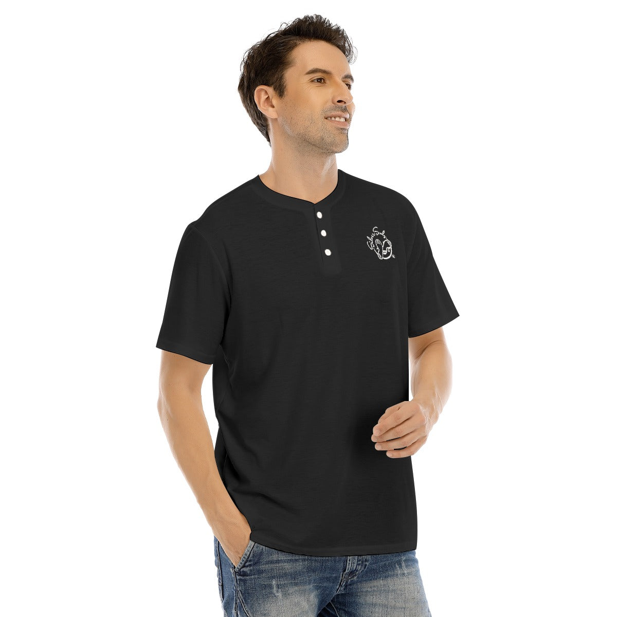 All-Over Print Men's Short Sleeve T-shirt With Button Closure