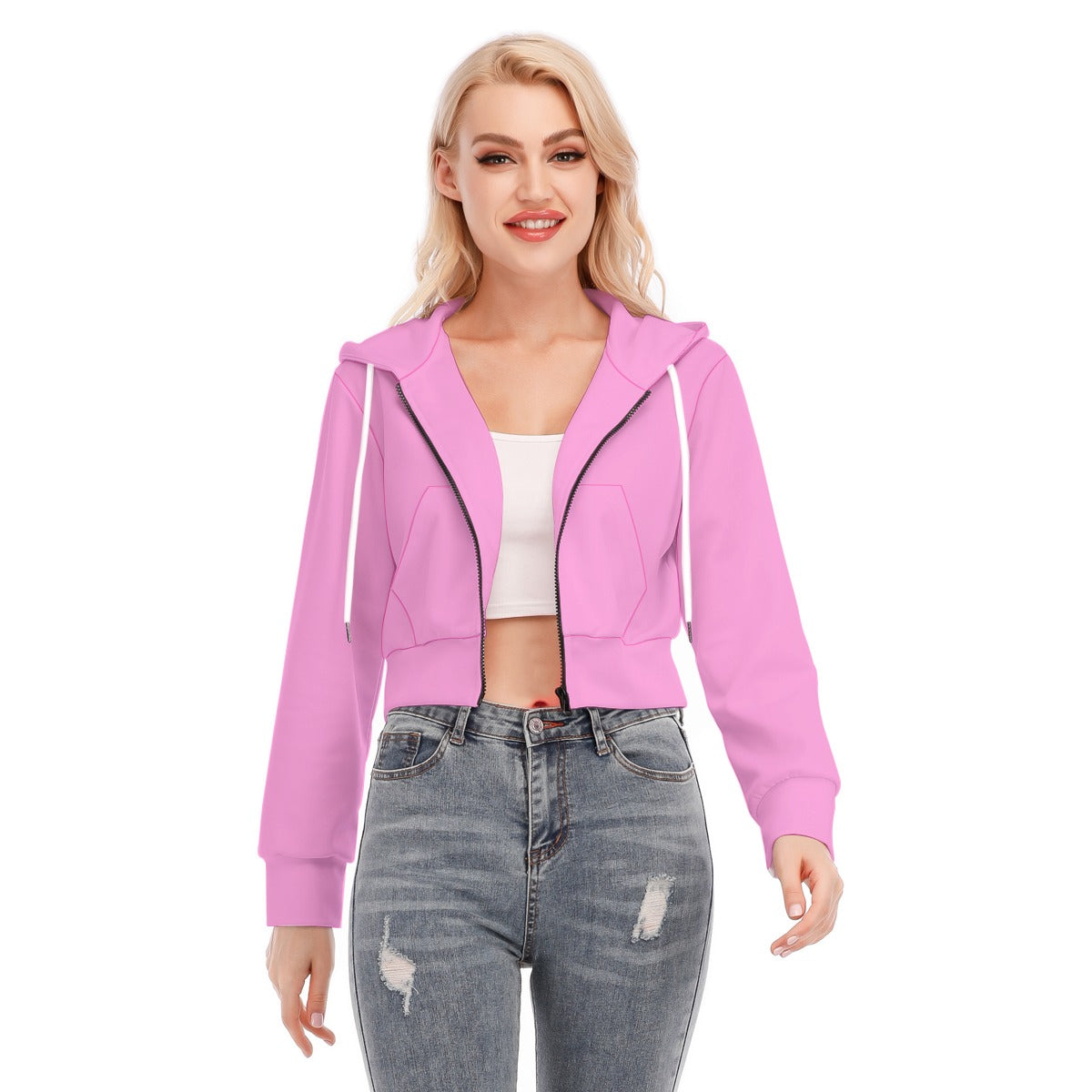 All-Over Print Women's Crop Top Hoodie With Zipper Closure