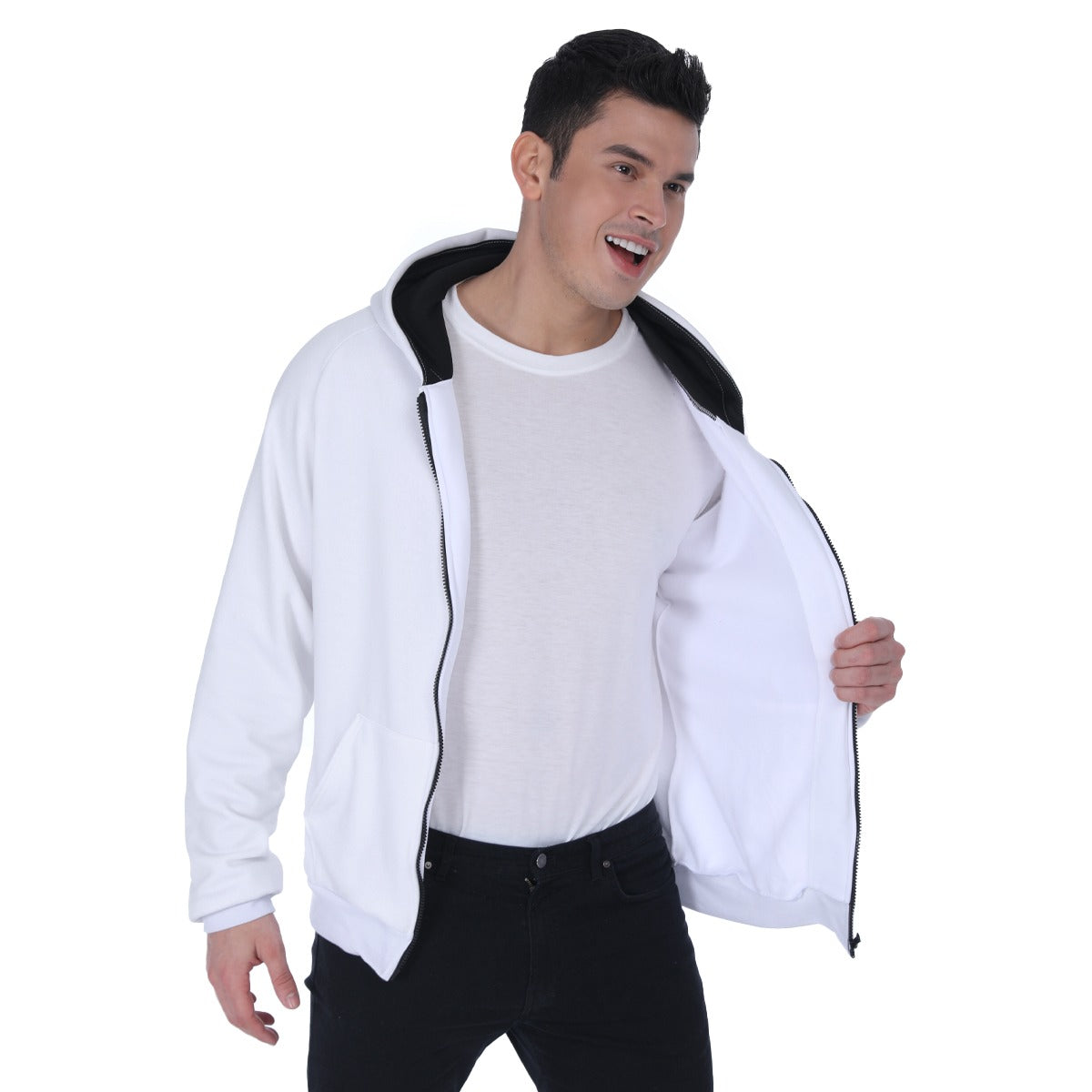 All-Over Print Men's Heavy Fleece Raglan Zip Up Hoodie With Pocket